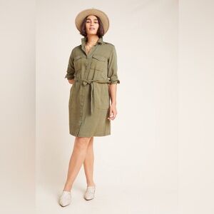 Anthropologie Cloth & Stone Eryn Utility Shirt Dress Olive Lyocell P/XS